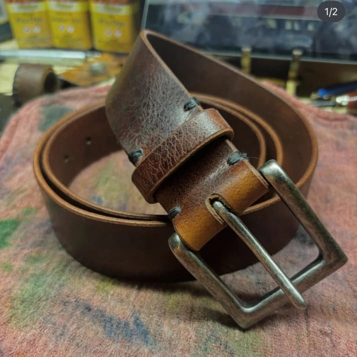 Handmade Leather Stitch Belt - 1.5”